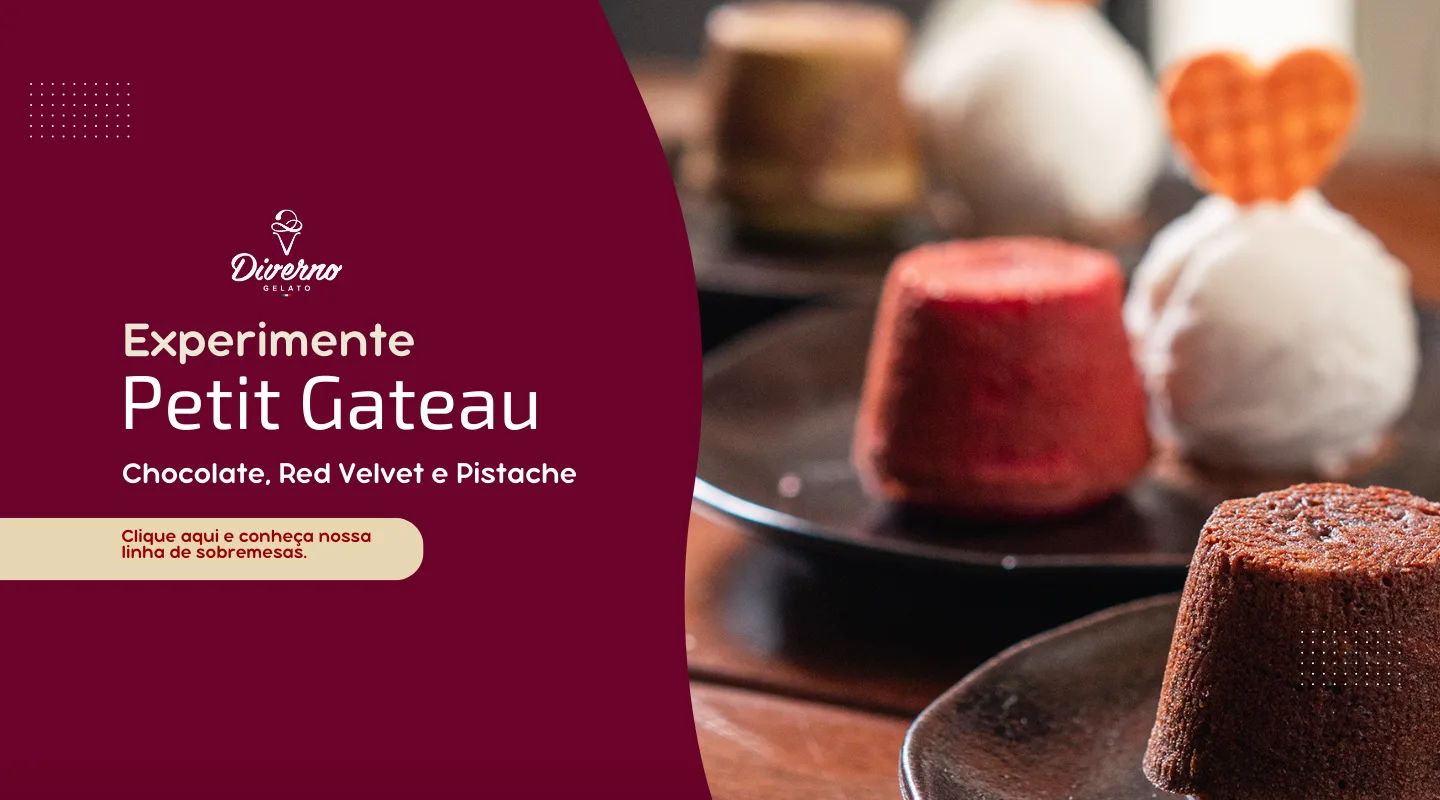 Experimente Petit Gateau nos sabores chocolate, red velvet e pistache. Toque para conhecer a linha de sobremesas